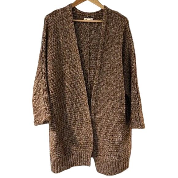 AMERICAN EAGLE Women's Open Cardigan Sweater Medium Long Chunky Brown Grandpa - Picture 2 of 12
